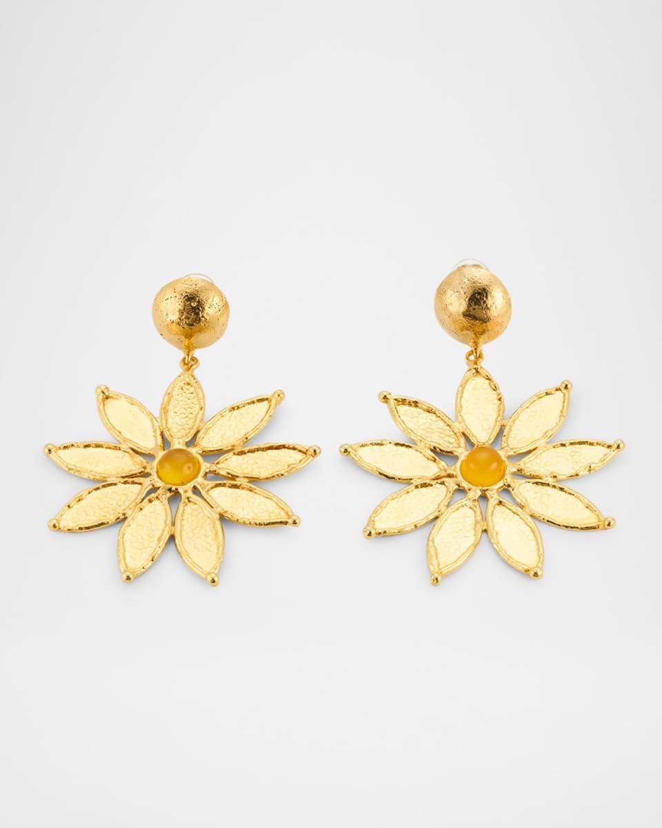 Yellow Onyx Flower Clip Earrings
